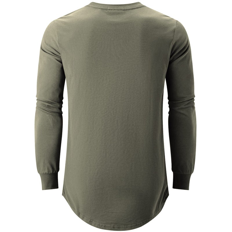 KLIEGOU Mens Cotton Hipster Hip Hop Longline Long Sleeve T Shirt 67(ArmyGreen L) - Image 2